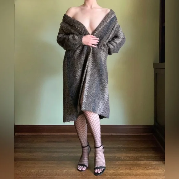 Striped Mohair Coat, Vintage Retro Open Front Coat, Petite - Picture 8 of 8